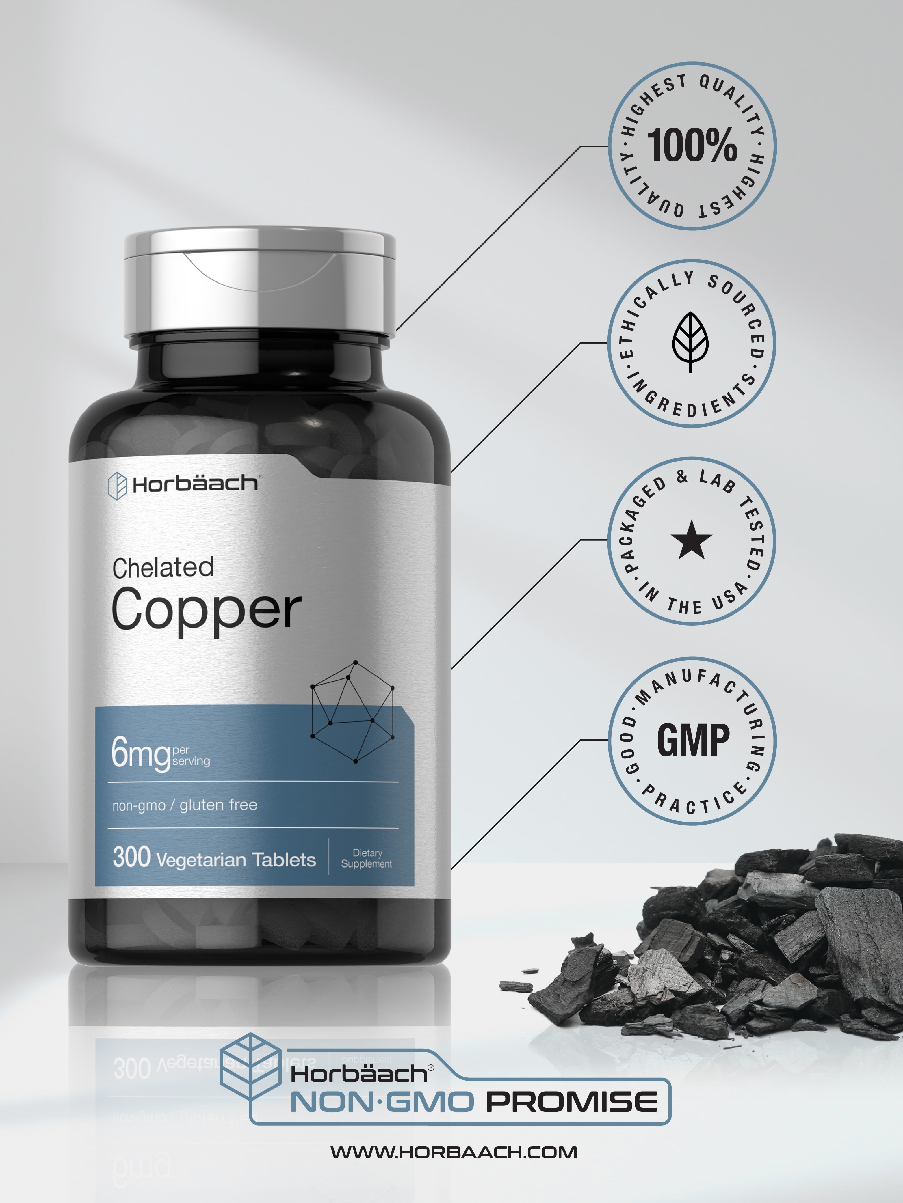 Chelated Copper 6mg - 300 Vegetarian Tablets