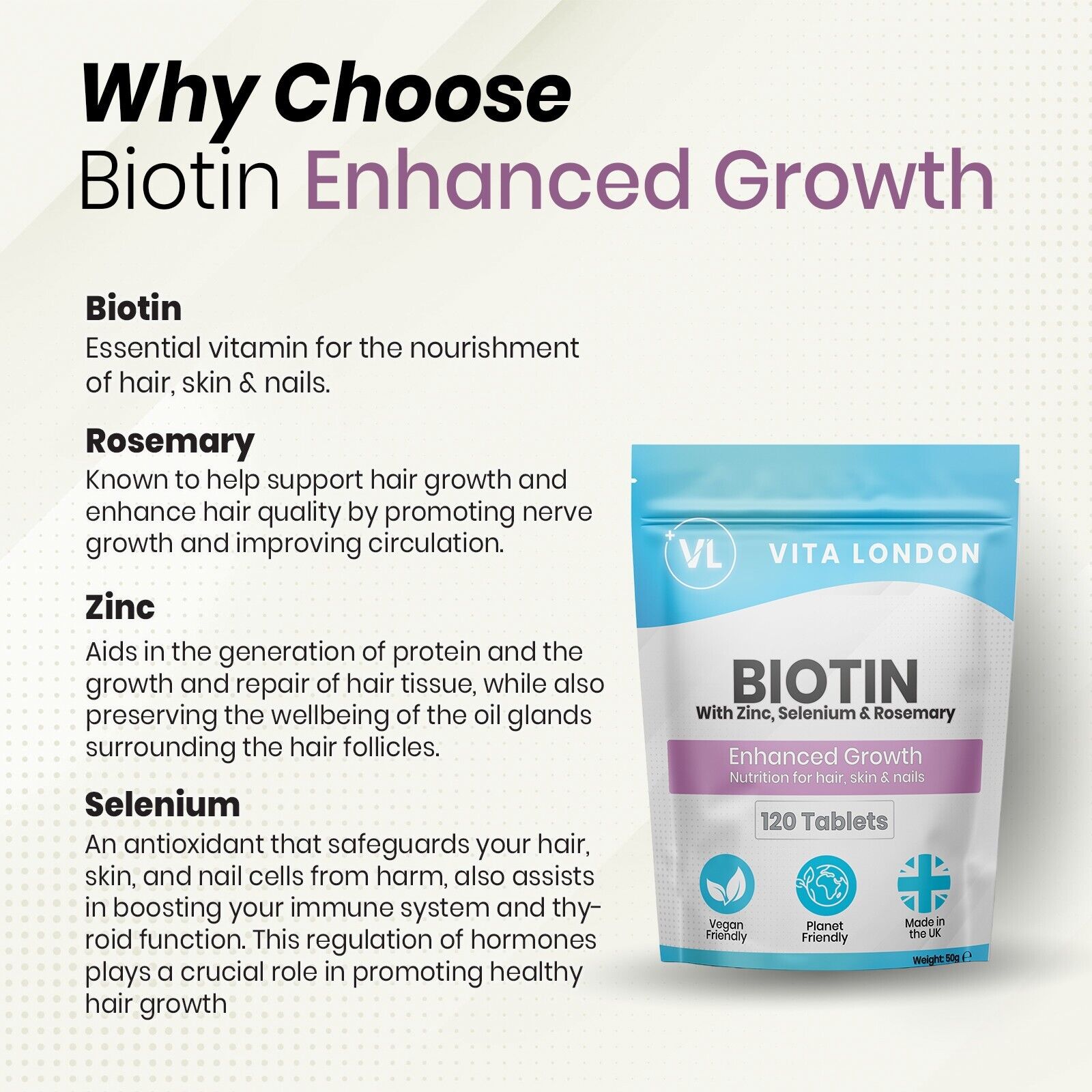 Biotin 10,000mcg with Rosemary, Zinc & Selenium Tablets