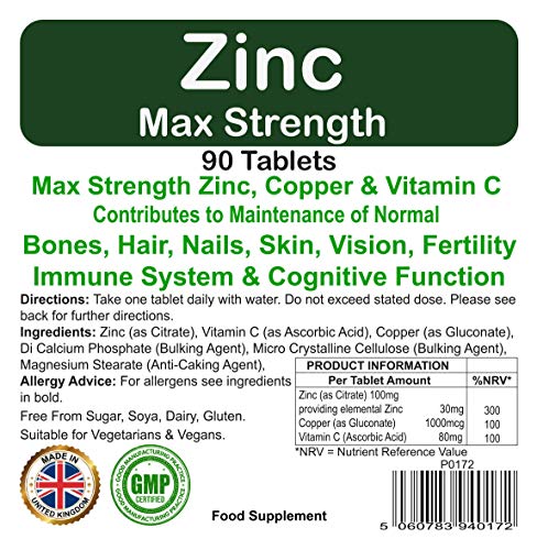 Zinc Max Strength with Vitamin C & Copper Tablets