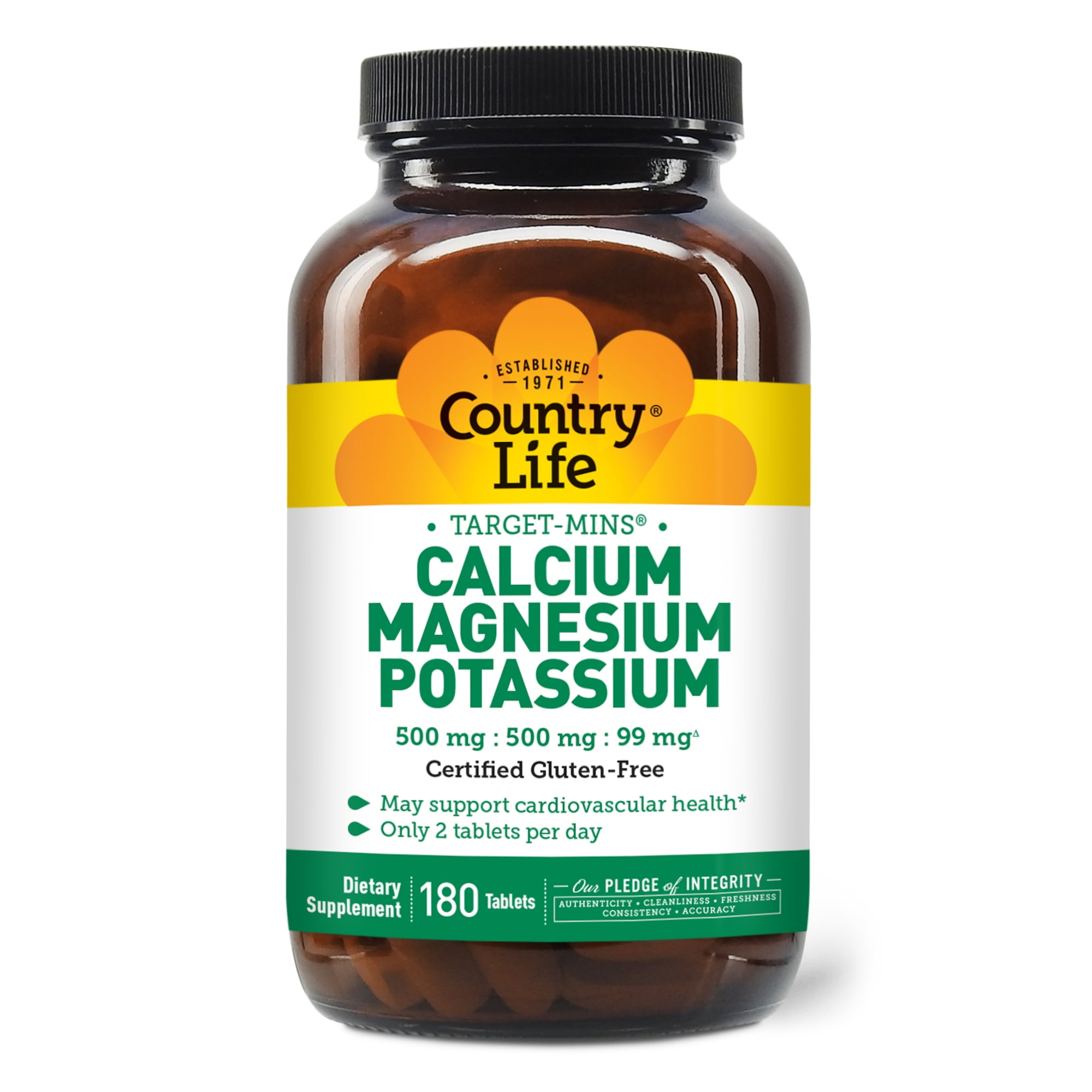 Country Life Calcium Magnesium Potassium Tablets, 180 Count