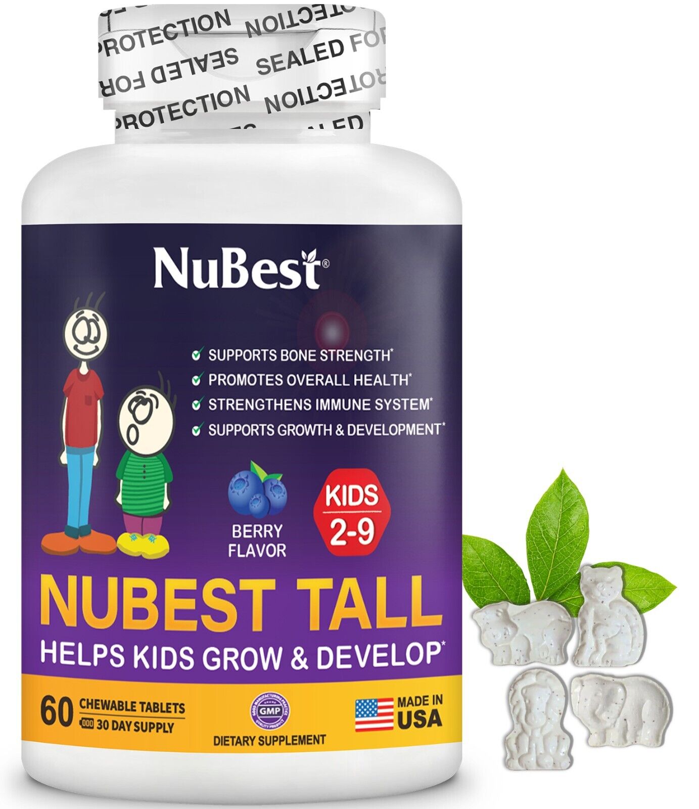 NuBest Tall Kids Growth Chewable Tablets, 60 Count