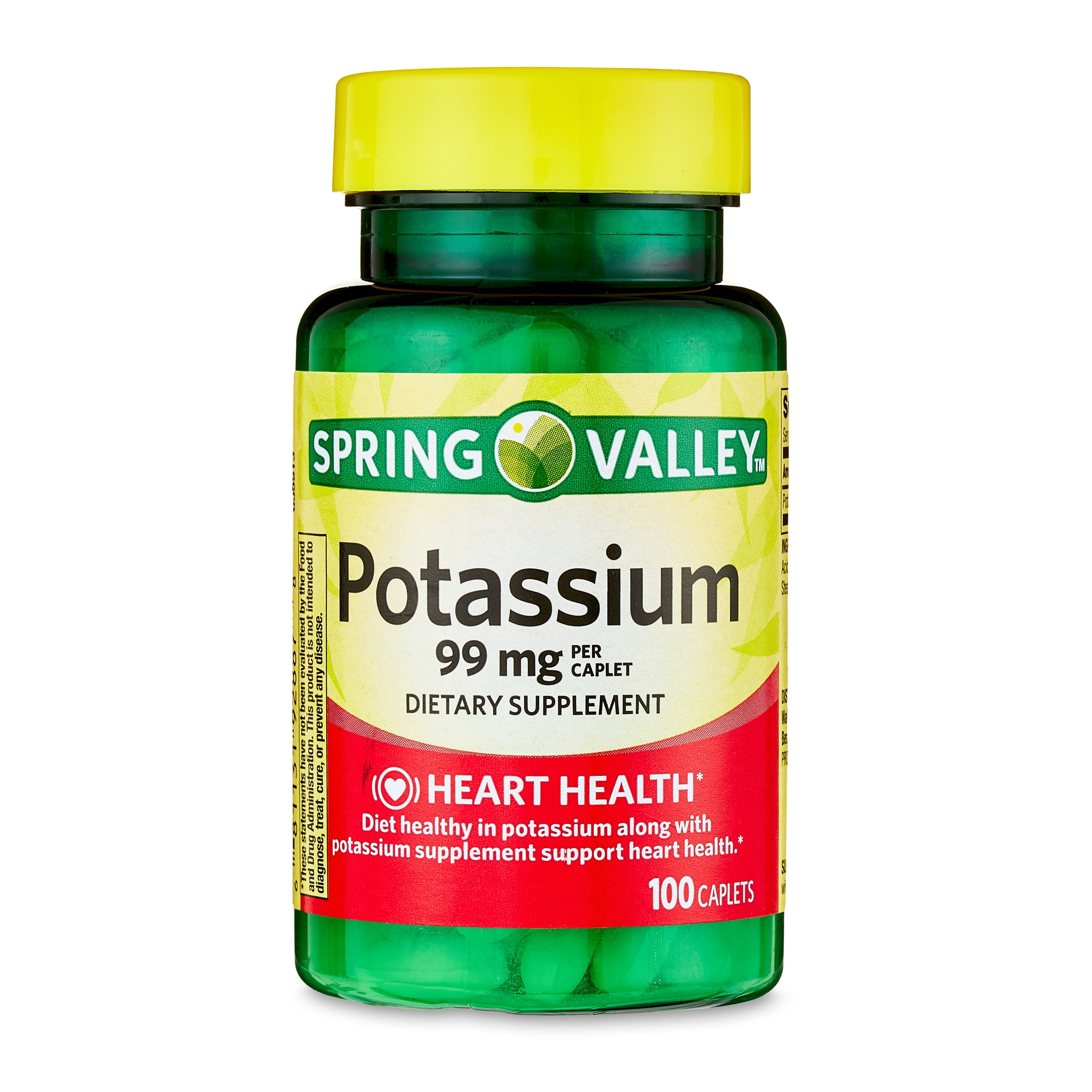 Spring Valley Potassium Caplets for Heart Health, 100 Count