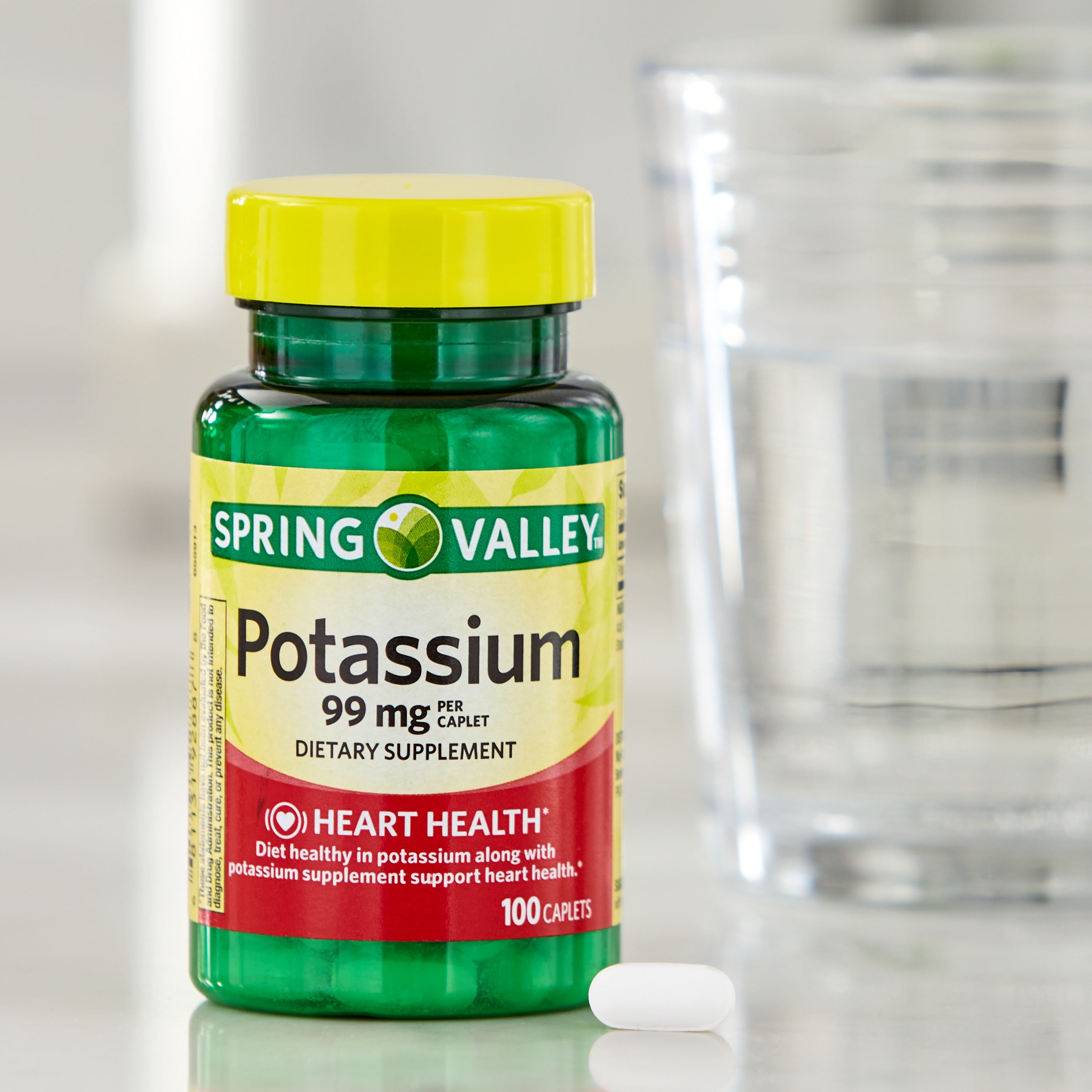 Spring Valley Potassium Caplets for Heart Health, 100 Count