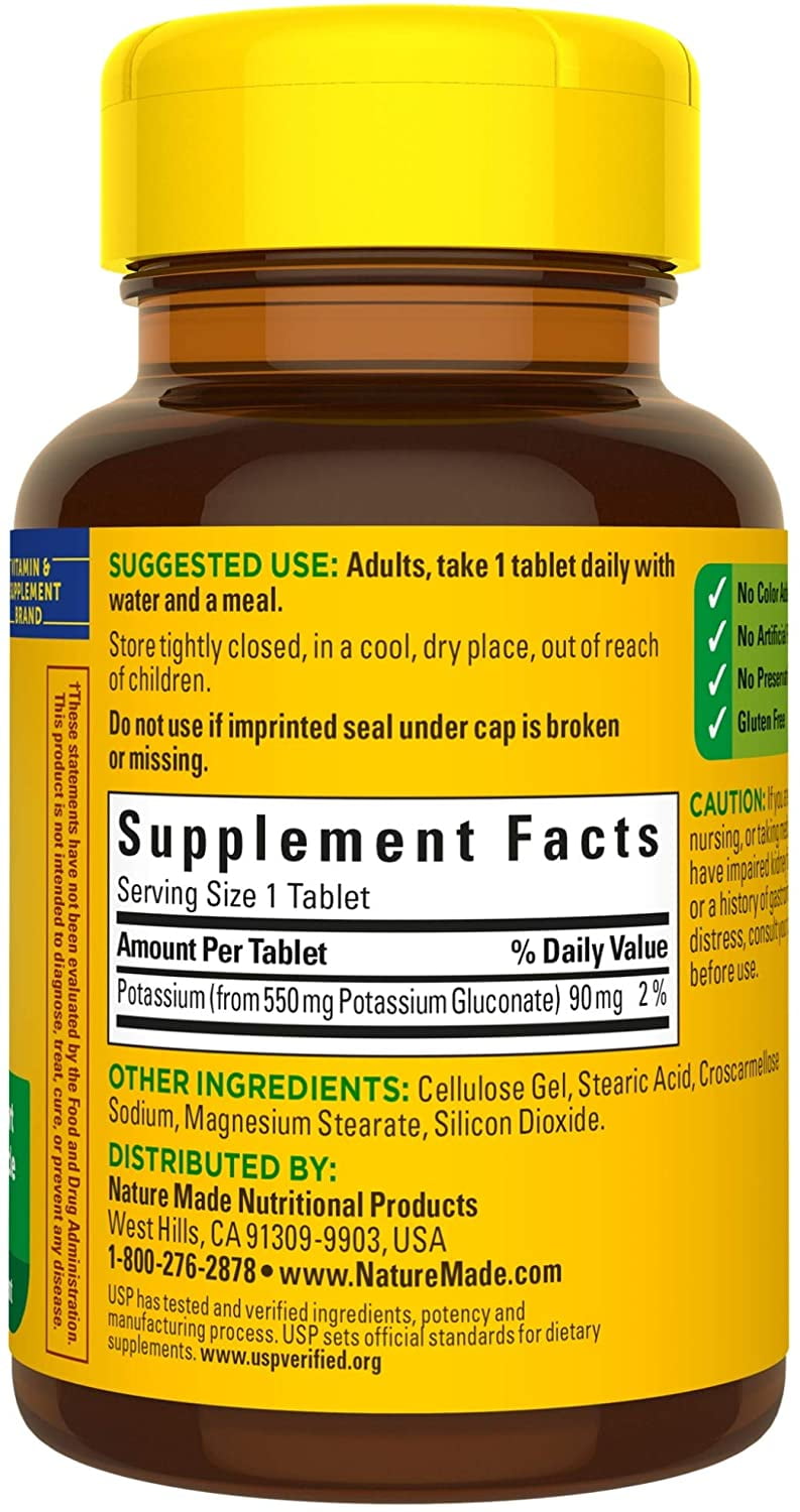 Nature Made Potassium Gluconate 550 mg Tablets, 200 ct