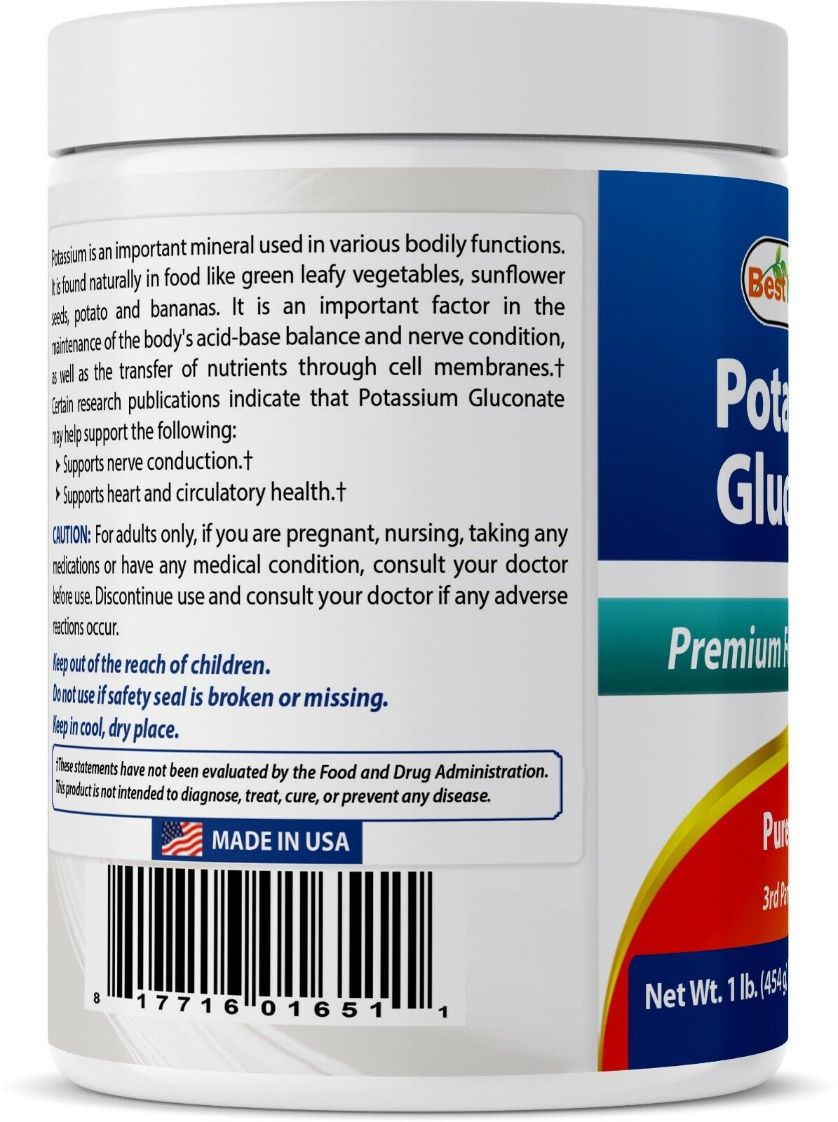 Potassium Gluconate Powder by Best Naturals, 1 lb