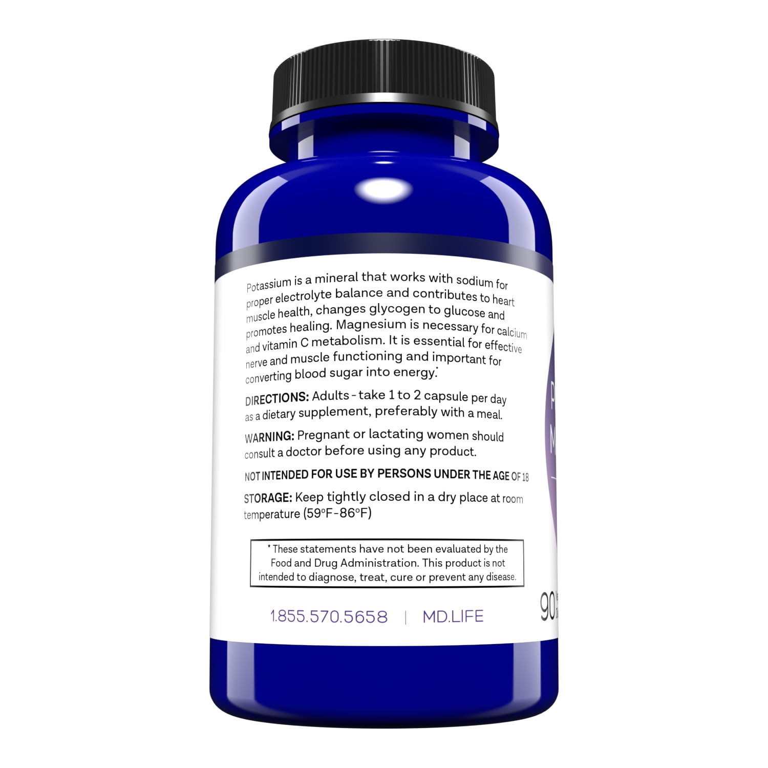 Magnesium Potassium Supplement for Vascular Health 90 Ct