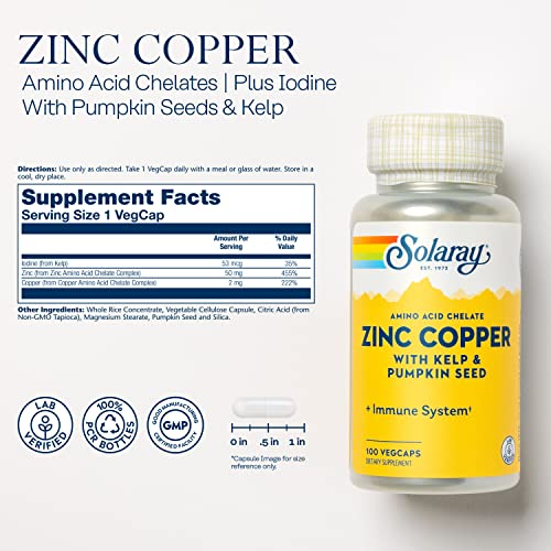 Solaray Zinc & Copper Amino Acid Capsules, 100 Count