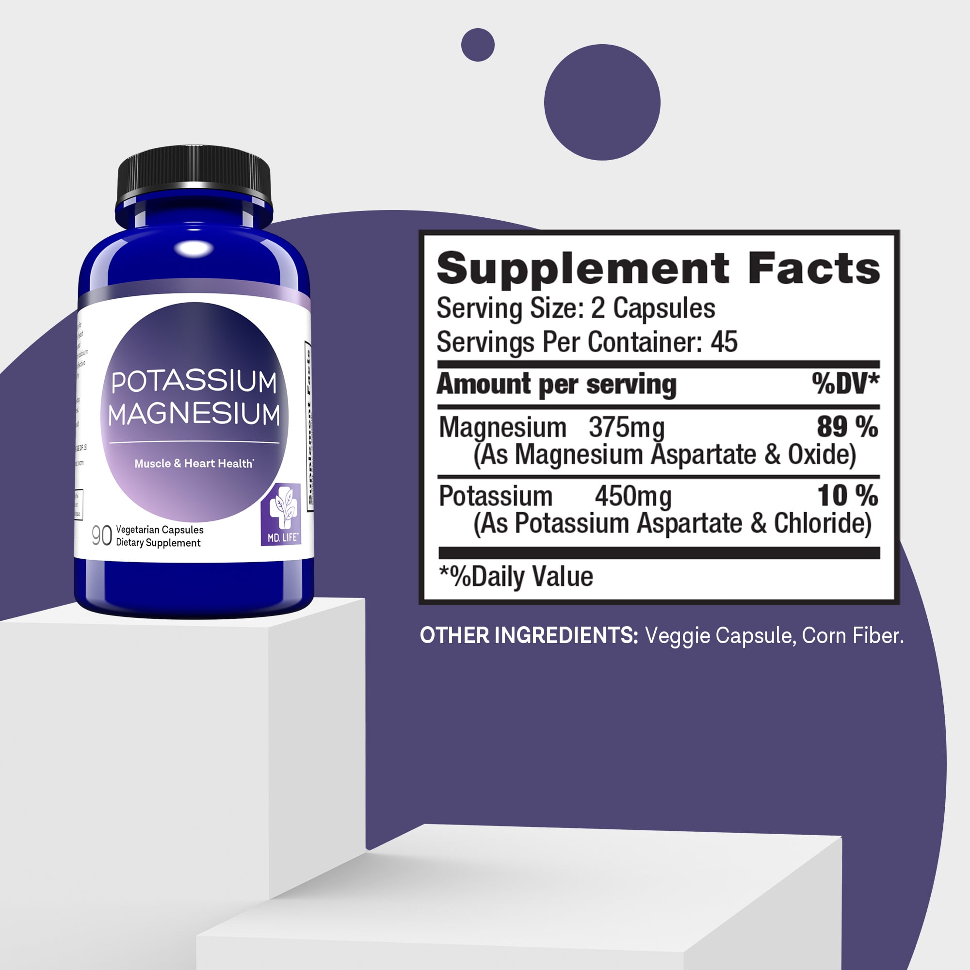 Magnesium Potassium Supplement for Vascular Health 90 Ct