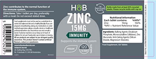 Holland & Barrett 15mg Zinc for Immunity - 120 Tablets