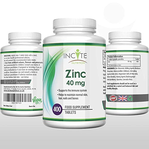 40mg Zinc Tablets – 400 Count, Vegan Friendly