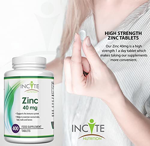 40mg Zinc Tablets – 400 Count, Vegan Friendly