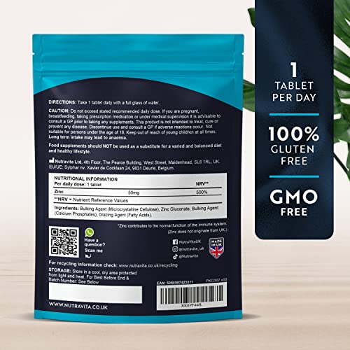 Zinc 50mg Tablets - 120 Vegan Immune Support