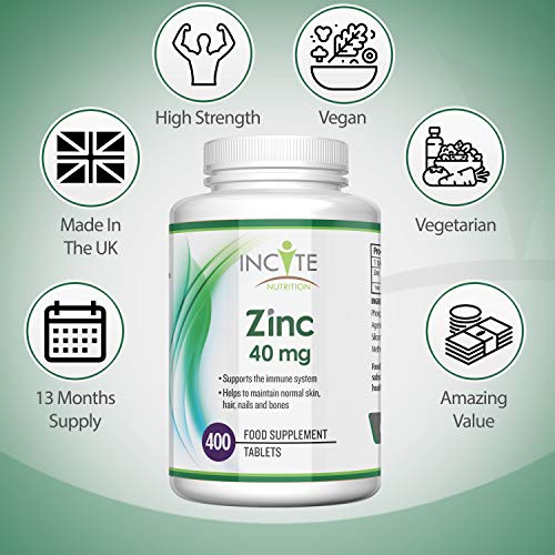 40mg Zinc Tablets – 400 Count, Vegan Friendly