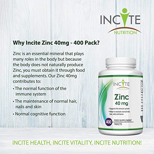 40mg Zinc Tablets – 400 Count, Vegan Friendly