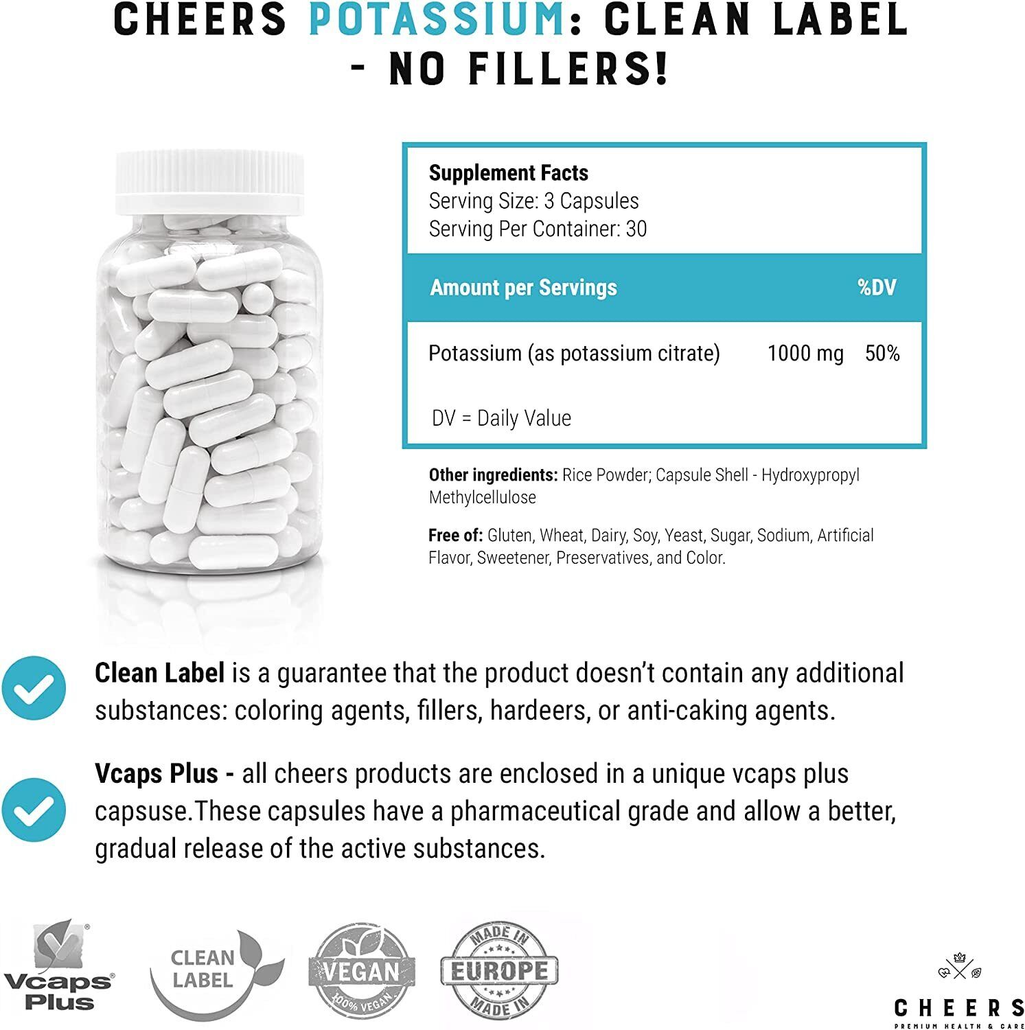Cheers High-Absorption Vegan Potassium Citrate 333mg