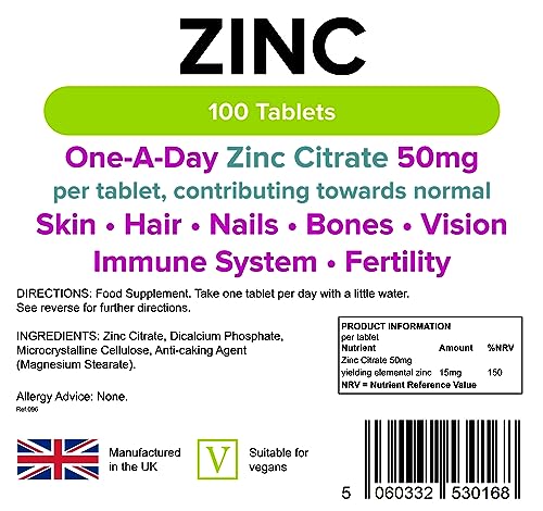Zinc Citrate 50mg Tablets, 100 Count