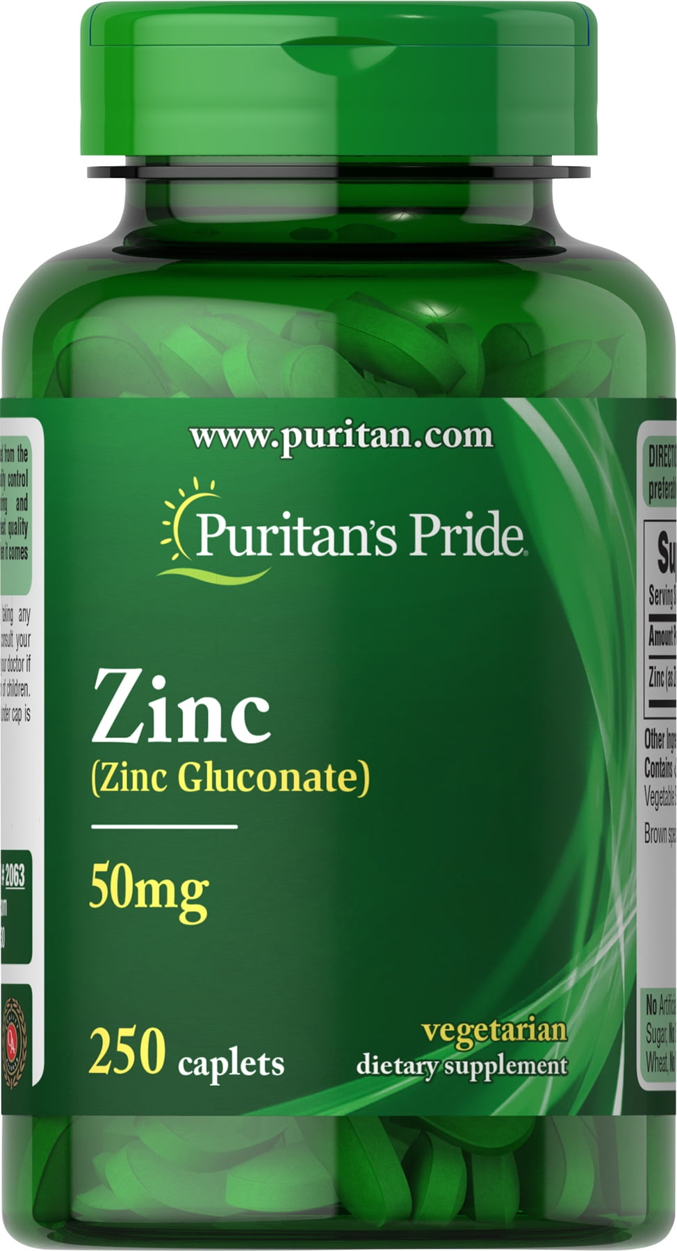 Puritan's Pride Zinc 50 mg Caplets, 250 Count