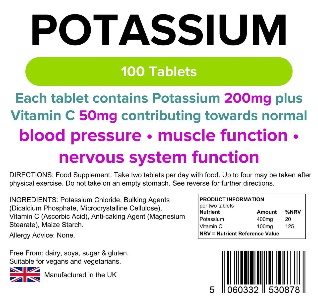 Lindens Potassium 200mg for Healthy Blood Pressure