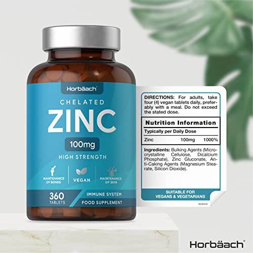 High Strength Chelated Zinc 100mg - 360 Vegan Tablets