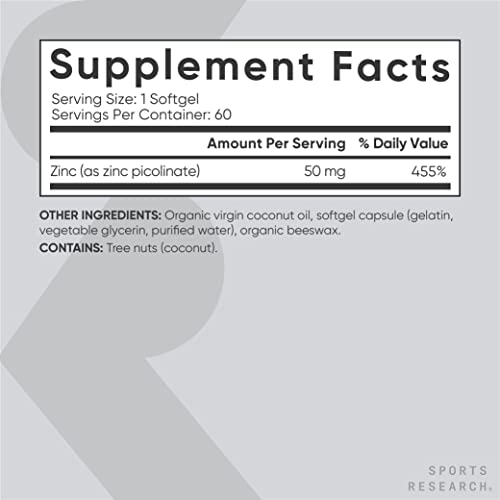 Zinc Picolinate 50mg with Coconut Oil Softgels