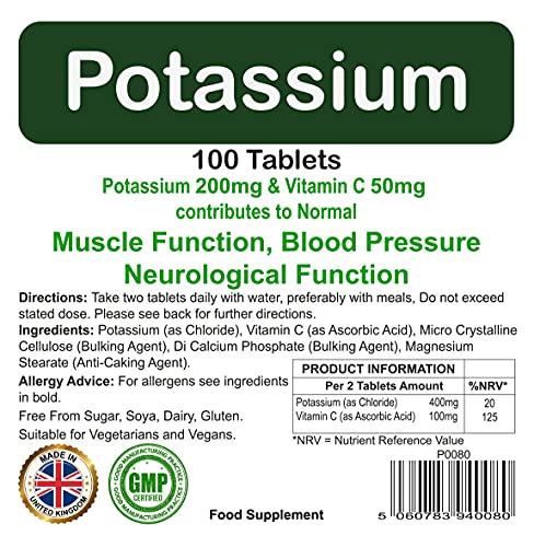Potassium Tablets 200mg - 100 Count Supplement