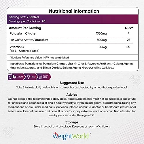 Potassium Citrate 1460mg with Vitamin C - 180 Tablets