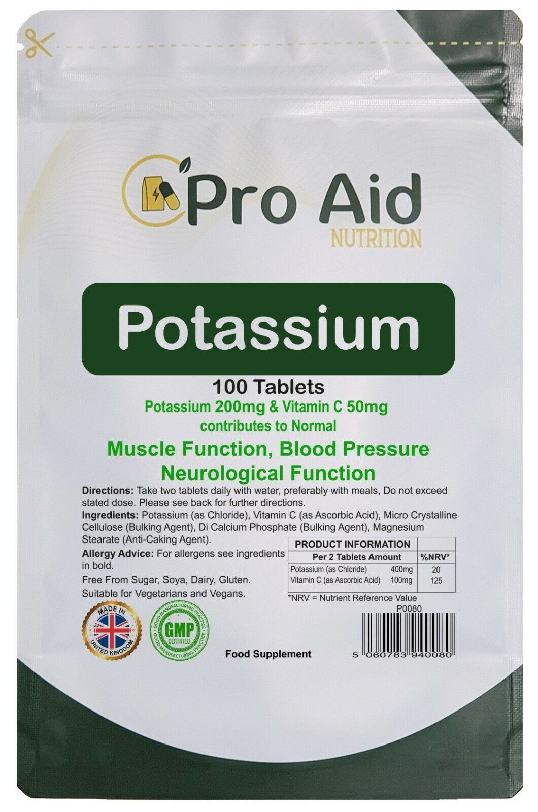 Potassium Tablets 200mg - 100 Count Supplement