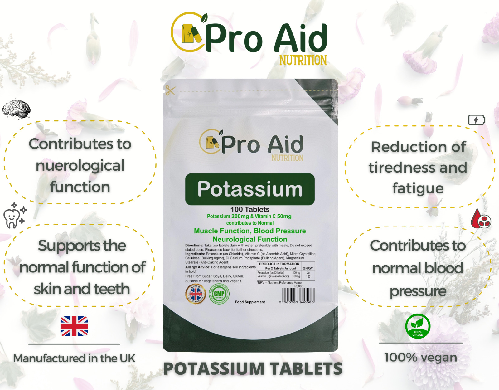 Potassium Tablets 200mg - 100 Count Supplement