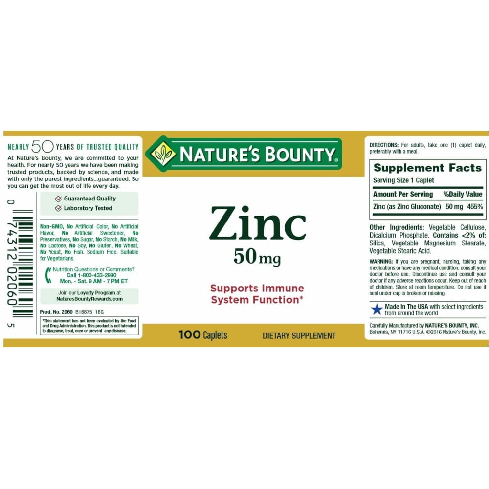 Nature's Bounty Zinc 50 mg Caplets - 2 Pack