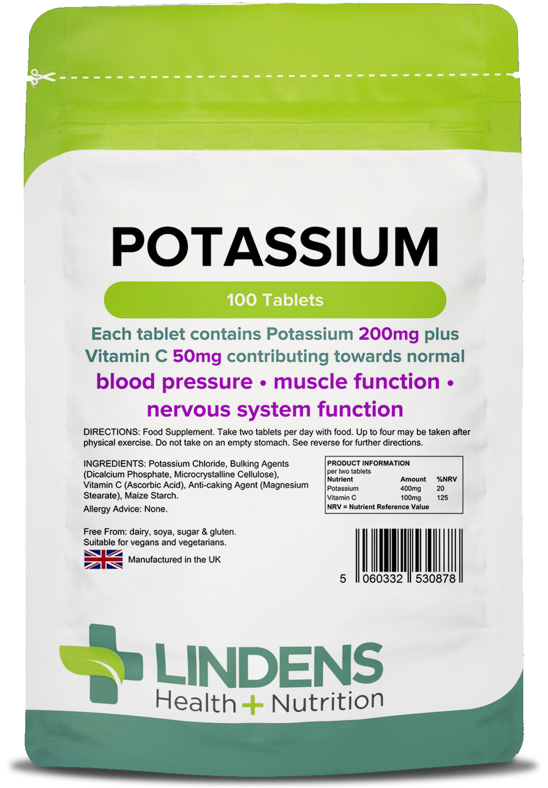 Lindens 200mg Potassium Tablets for Healthy Blood Pressure