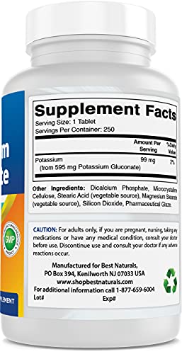 Potassium Gluconate 595 mg, 250 Tablets