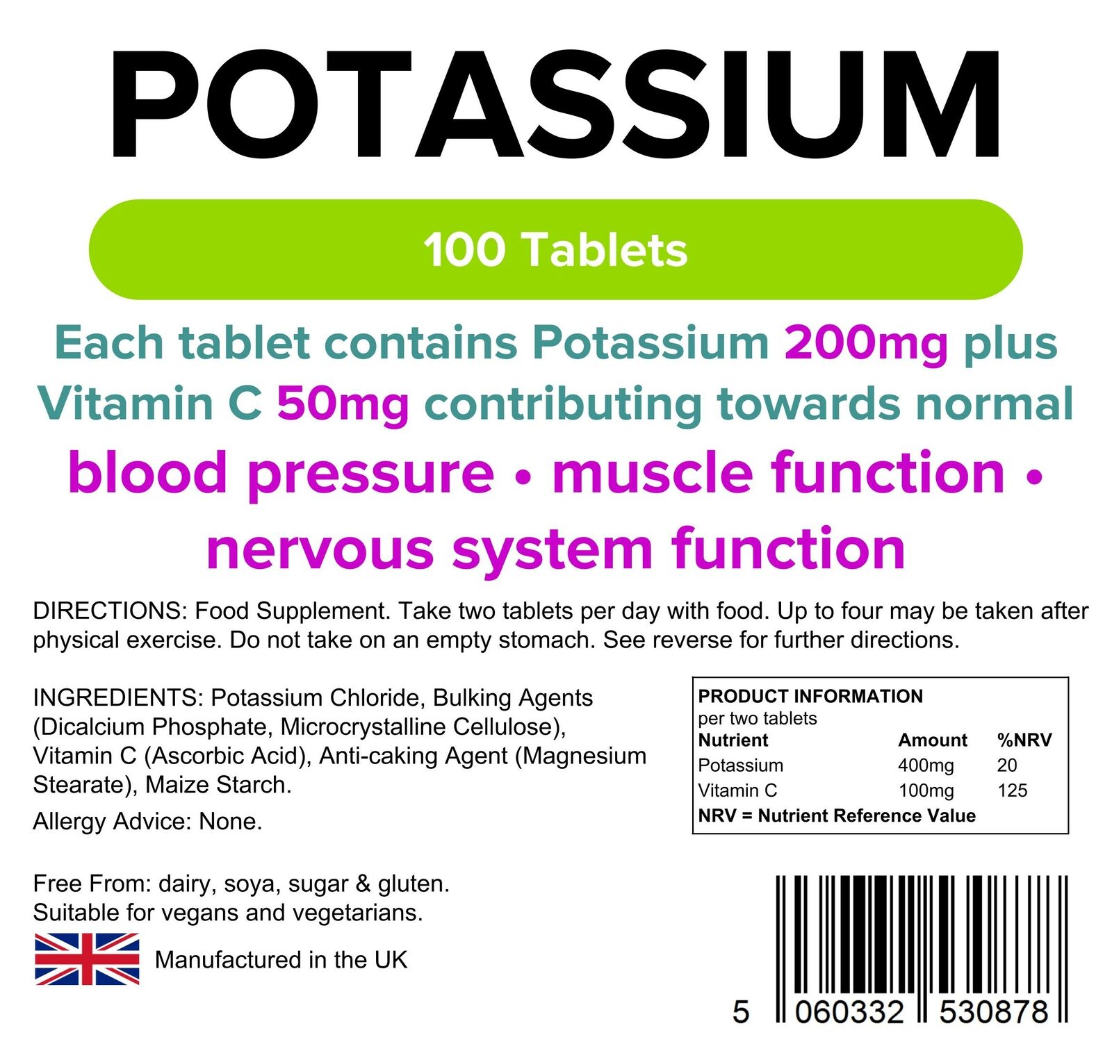 Lindens 200mg Potassium Tablets for Healthy Blood Pressure