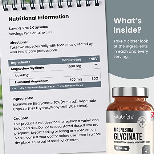High Strength Magnesium Glycinate 1500mg - 180 Capsules