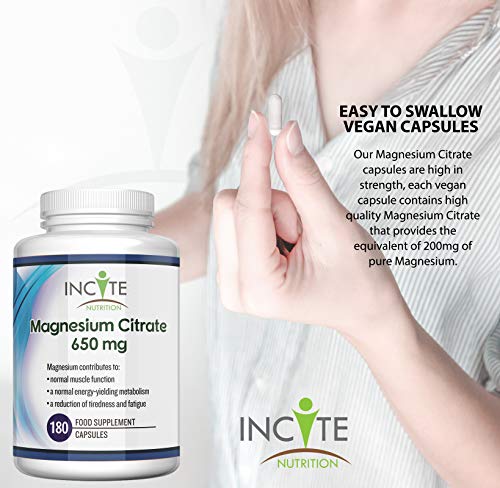 Magnesium Citrate 650mg Vegan Capsules - 180 Count
