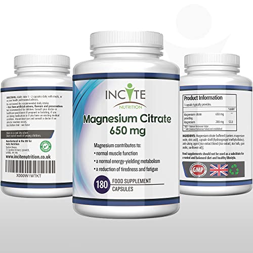 Magnesium Citrate 650mg Vegan Capsules - 180 Count
