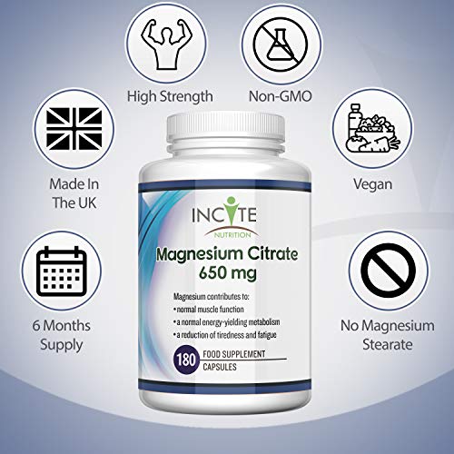 Magnesium Citrate 650mg Vegan Capsules - 180 Count