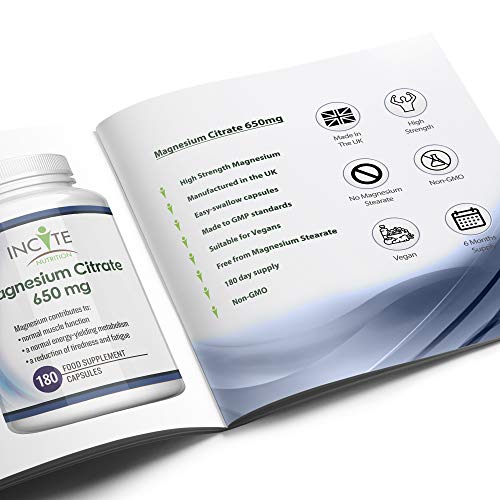 Magnesium Citrate 650mg Vegan Capsules - 180 Count