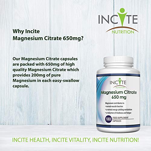 Magnesium Citrate 650mg Vegan Capsules - 180 Count