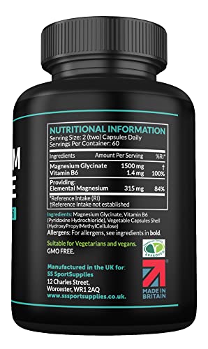 Magnesium Glycinate 1500mg with Vitamin B6, 120 Capsules