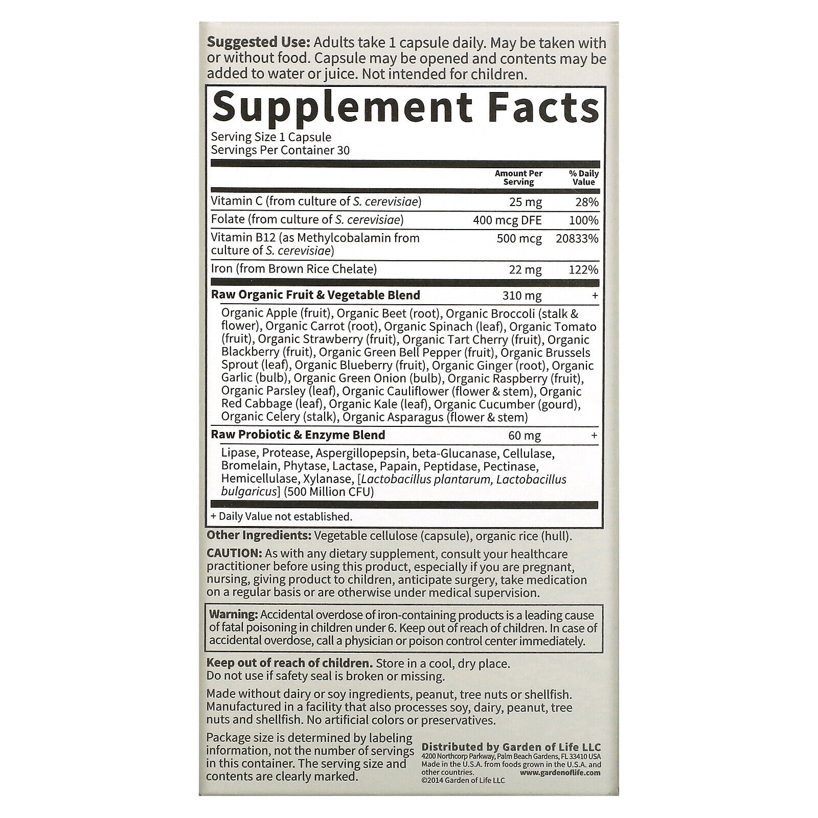 Garden of Life Raw Iron Vitamin Code, 30 Capsules