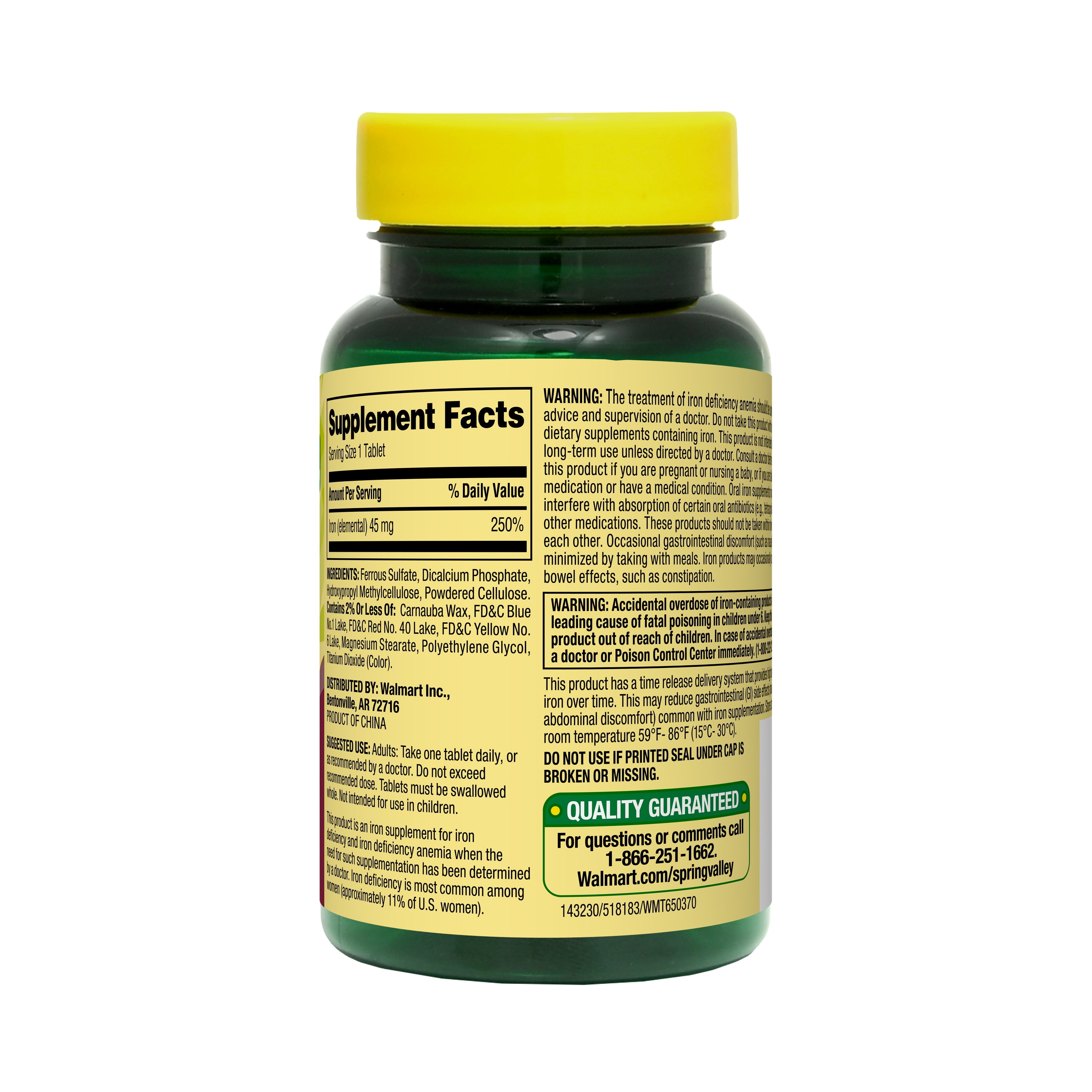Spring Valley Slow Release Iron Supplement Tablets, 45 mg