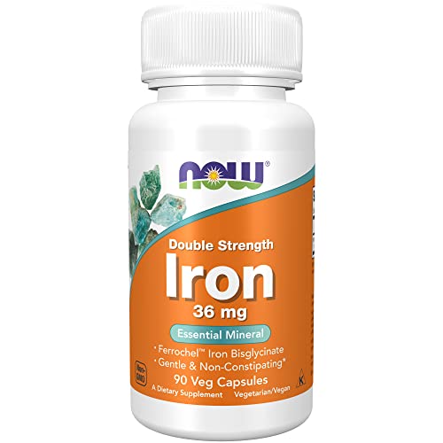 NOW Iron 36 mg, Double Strength Veg Capsules