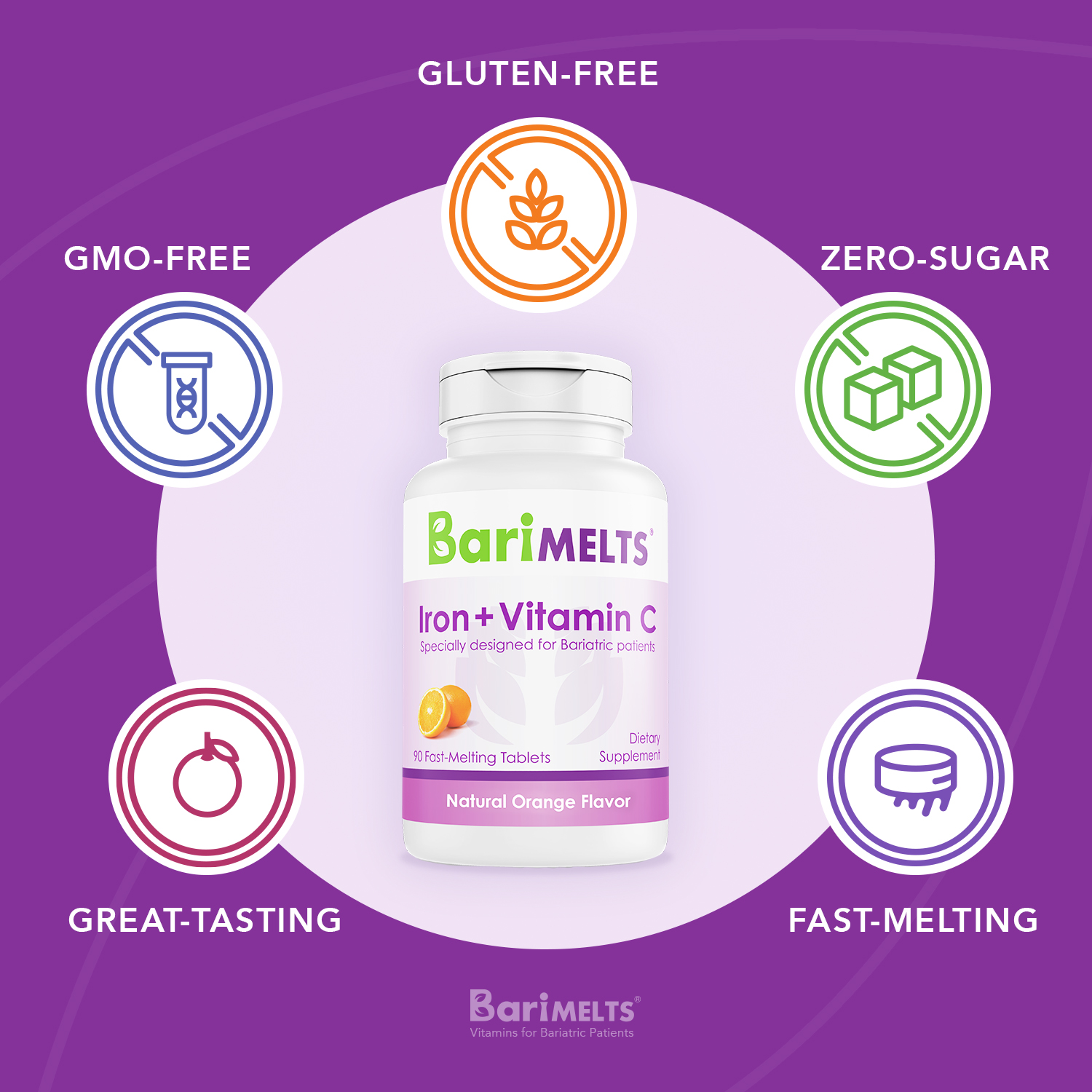 BariMelts Iron + Vitamin C, Melting Tablets, 90 Count