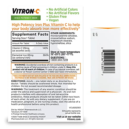 Vitron-C Iron Supplement with Vitamin C, 60 Tablets
