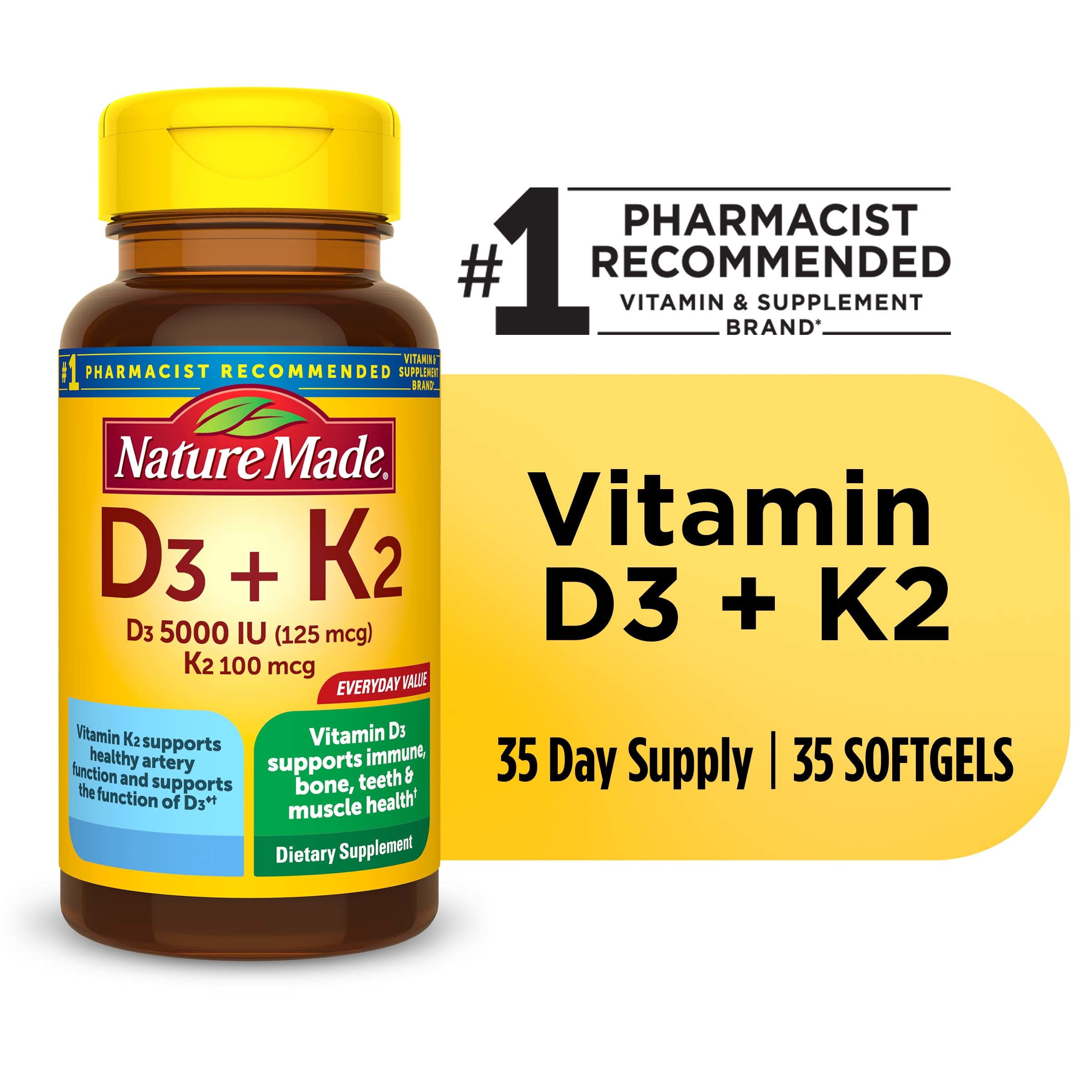 Nature Made Vitamin D3 K2 Softgels, 35 Count