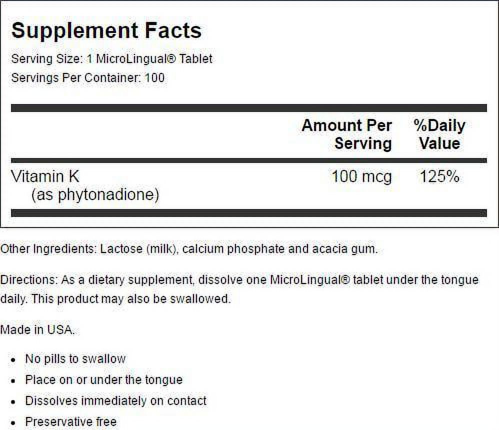 Vitamin K Instant Dissolve Tablets - 100 mcg