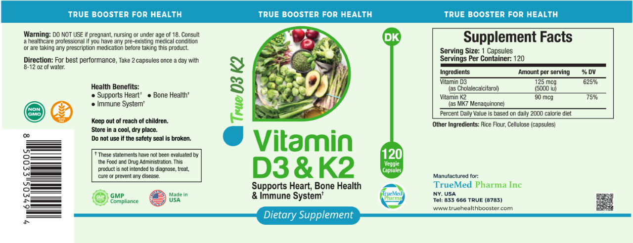 True-Med Vitamin D3 + K2 Veggie Capsules