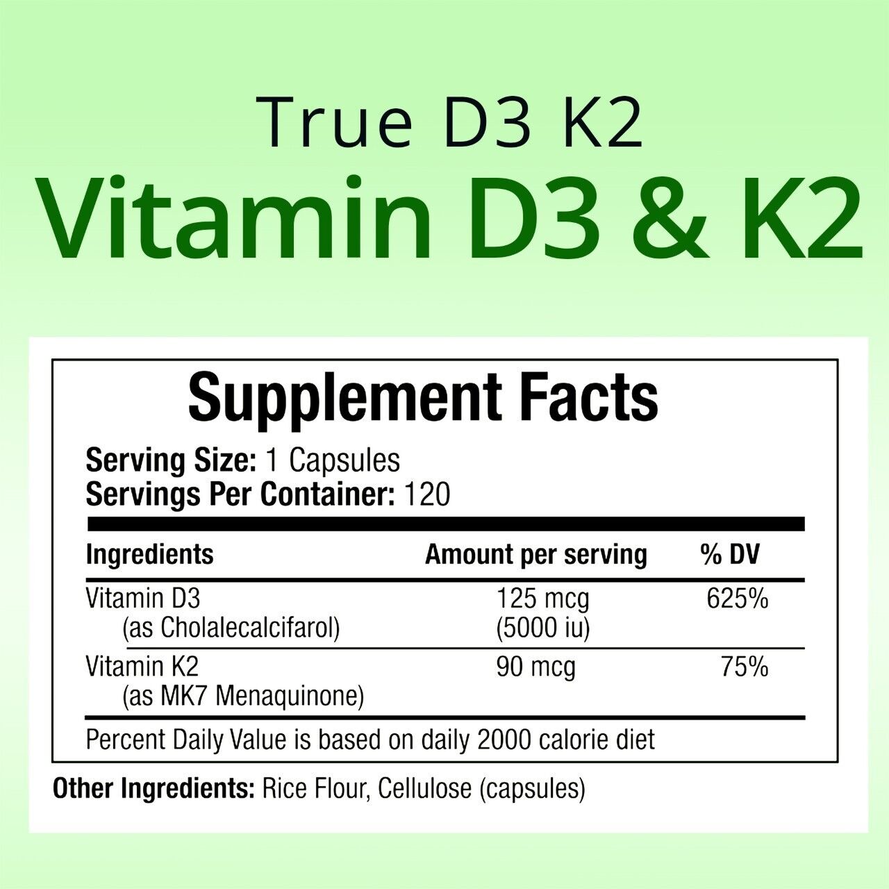 True-Med Vitamin D3 + K2 Veggie Capsules