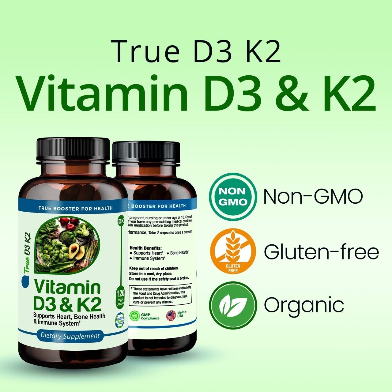 True-Med Vitamin D3 + K2 Veggie Capsules