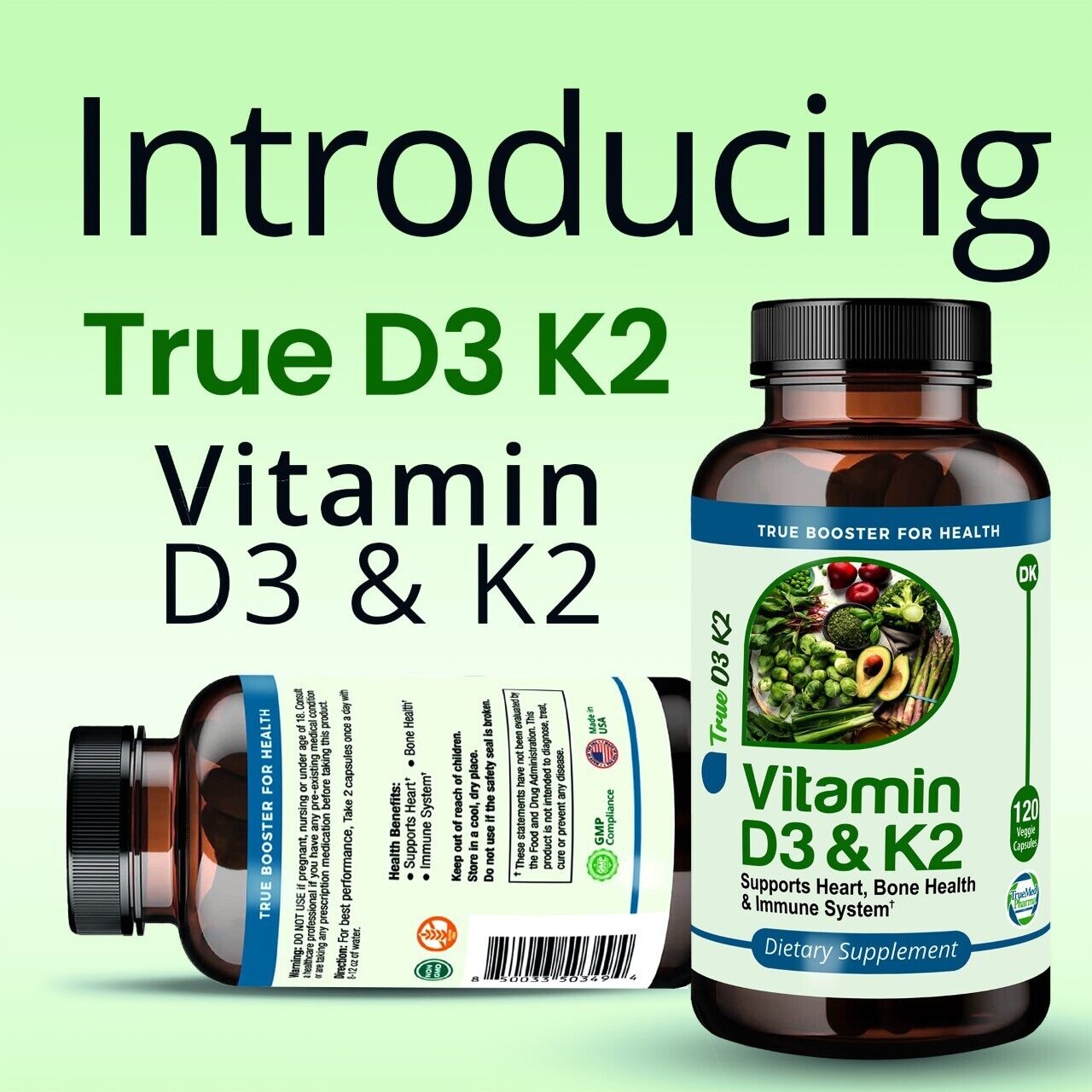 True-Med Vitamin D3 + K2 Veggie Capsules
